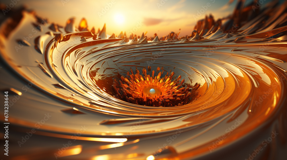 Poster an abstract representation of time as a swirling vortex, with spiraling lines converging towards a c