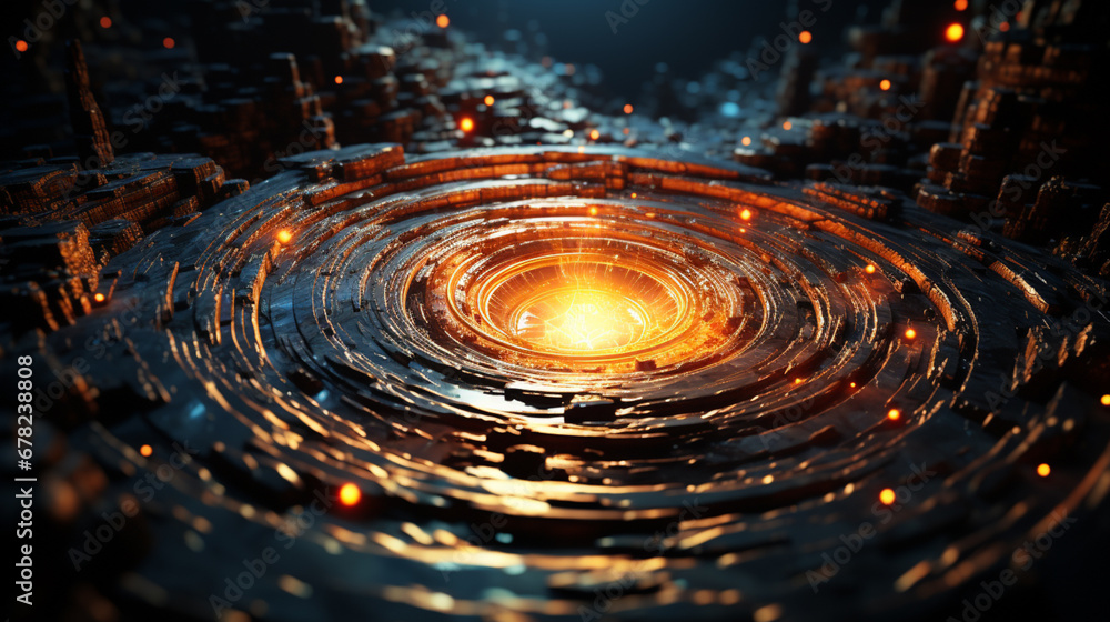 Poster an abstract representation of time as a swirling vortex, with spiraling lines converging towards a c