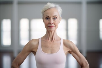 relaxed mature woman practicing ballet in a studio