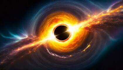 Deep space black hole with accretion disk. Ai generated image.