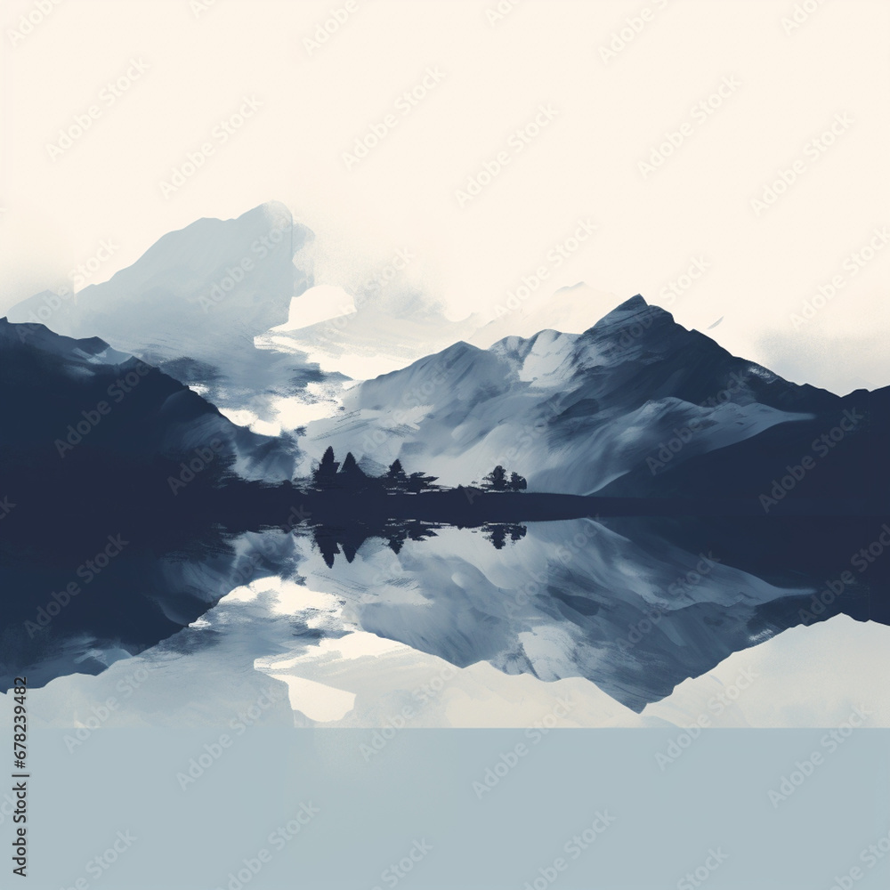 Leinwandbilder an abstract silhouette of a mountain range reflecting on calm waters, creating a serene and introspe