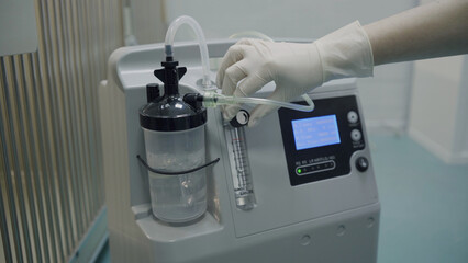 Oxygen concentrator. Modern medical equipment. Veterinary clinic equipment