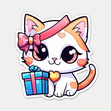 cat with gift box color illustration generative AI software.