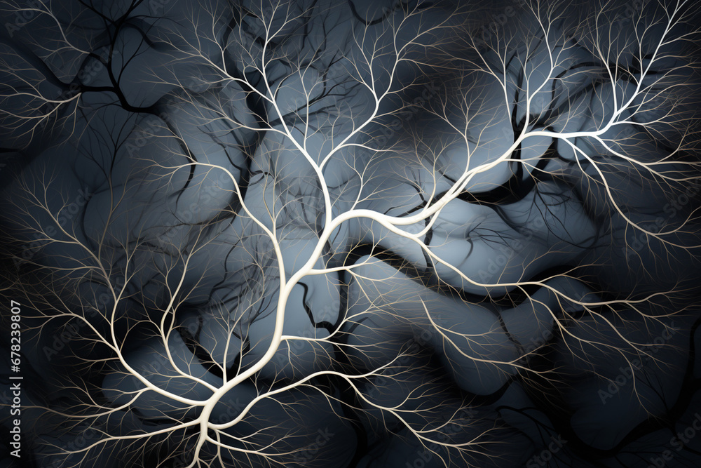 Poster an abstract silhouette of a tree with branches that morph into delicate tendrils, creating an intric