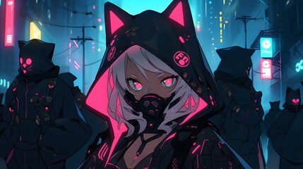 Synthwave anime manga girl, lofi bacground wallpaper design