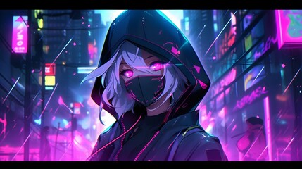 Synthwave anime manga girl, lofi bacground wallpaper design