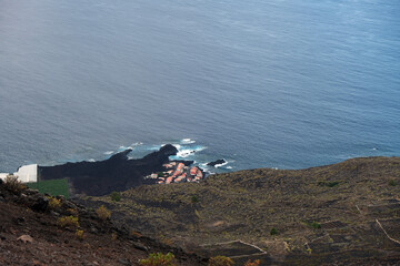 view of the coast of the island of La Palma from the crater of the San Antonio volcano.