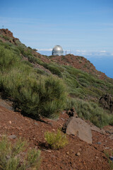 International space observatory and telescopes on La Palma island located on highest mountain range Roque de los muchachos, sunny day, Canary islands, Spain - 678240869