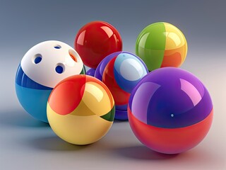 A 3D render of a set of colorful spheres