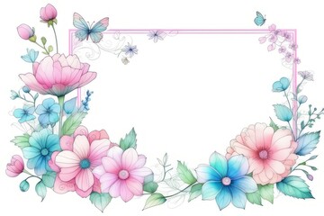 Fototapeta na wymiar frame with flowers and butterflies generative AI software.