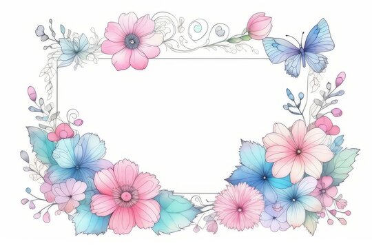 frame with flowers and butterflies generative AI software.