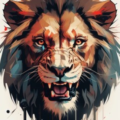 portrait of a lion head color illustration generative AI software.