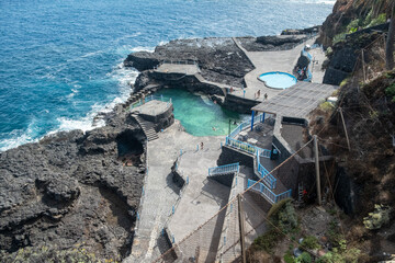 Natural pool on the coast of the canary island of La Palma, Spain. - 678241437