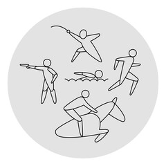 Modern pentathlon competition icon. Sport sign. Line art.