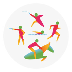 Modern pentathlon competition icon. Colorful sport sign.