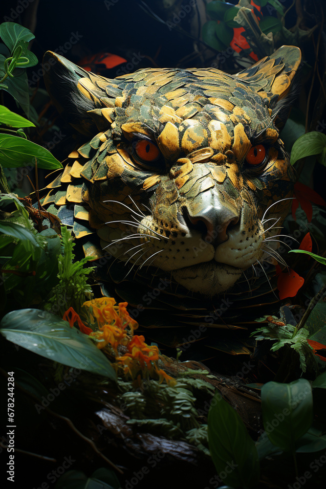 Poster a bushmaster snake coiled on the forest floor, its cryptic pattern and potent venom making it one of