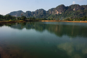 views of clear water lakes, mountains and trees