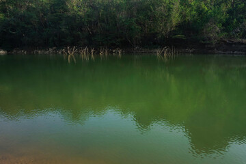 views of clear water lakes, mountains and trees