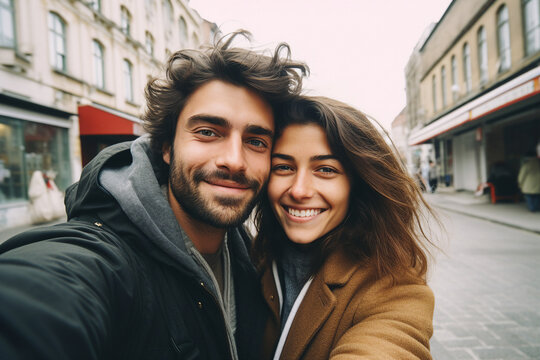 Generative AI photo of nice sweet happy cute beautiful couple walk together