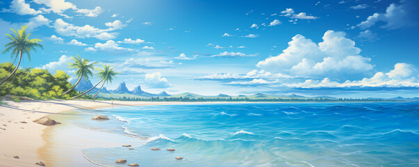panorama of a tropical beach, seascape with a wide horizon. ai generative