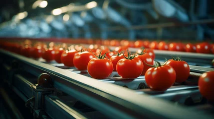 Fotobehang tomatoes on a conveyor belt. ai generative © Oleksandr
