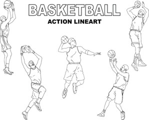 pack of  sport basketball action lineart vector illustration isolated in white background	