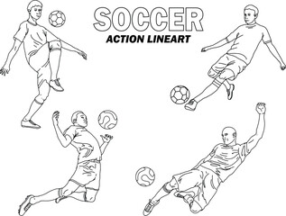pack of  sport soccer action lineart vector illustration isolated in white background	