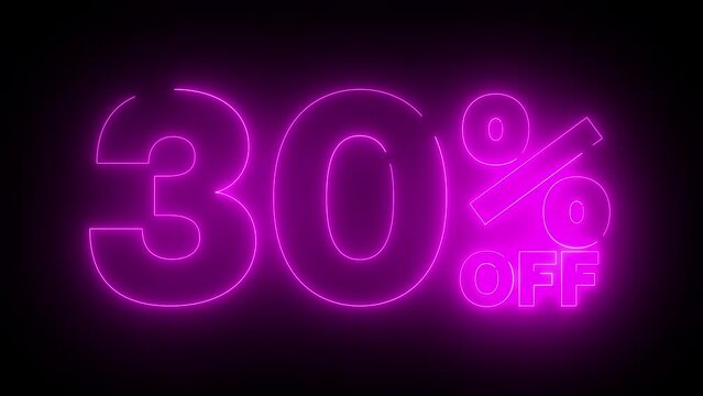 30 percent off neon sign banner background for promo video