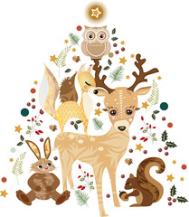 niedliche Waldtiere feiern gemeinsam Weihnachten