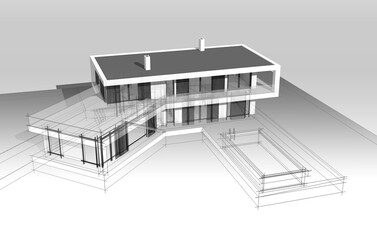 house architectural sketch 3d illustration