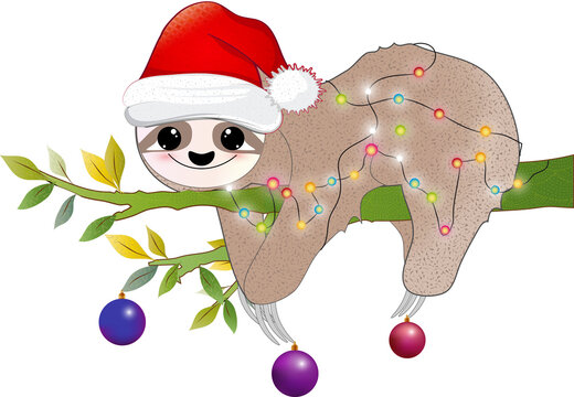 witziges Faultier mit Santa M&uuml;tze f&uuml;r Weihnachten