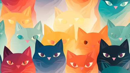Illustration of abstract pattern of cats in minimalist style. Repetition of the pattern in tile order.