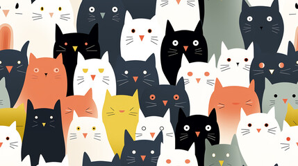 Illustration of abstract pattern of cats in minimalist style. Repetition of the pattern in tile order.