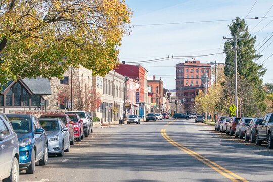 Warren Pennsylvania, USA- November 03 2023  Town of warren during perfect autumn day weather, copy space background.