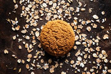 Homemade tasty oatmeal cookies. Healthy snack concept. Sweet dessert. Close up