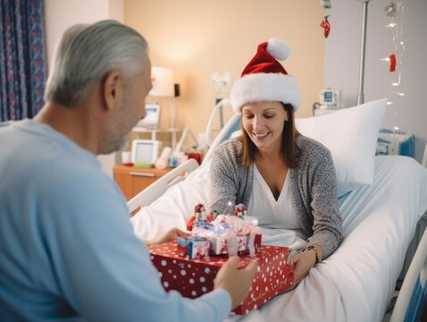 Doctors or patients celebrate Christmas in the hospital