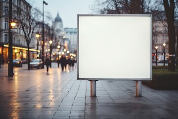 Blank white billboard or display, advertising, blurred background.by Generative AI.