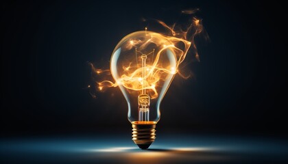 Creative light bulb burning on dark background   concept of electricity saving to save energy