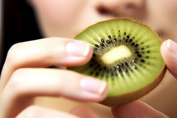 Close-Up of Woman's Lips Indulging in Kiwi Blissful Symphony AI generated