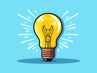 Ideas and creativity conceptual image. A bright and bright light bulb indicates the emergence of a solution to a problem. Cartoon style illustration.