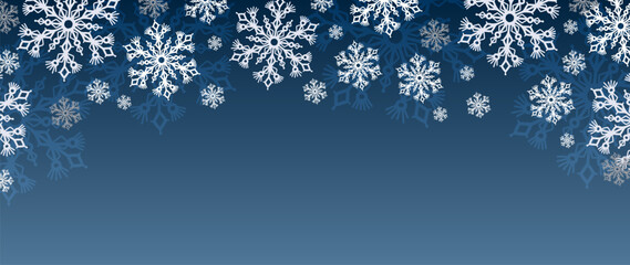 New Year and Christmas blue vector background with snowflakes. Winter background, card, cover, poster, banner.