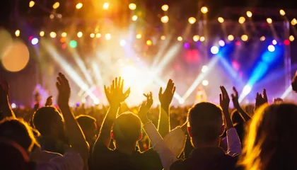Fotobehang foule de dos à un concert avec éclairages lumières de scène © -Y4NN-