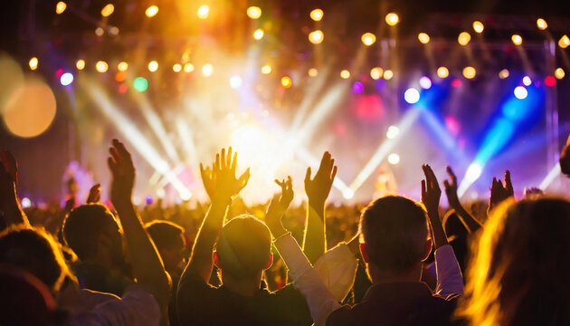 foule de dos &agrave; un concert avec éclairages lumières de sc&egrave;ne