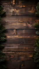 wooden empty table on background of Christmas tree, top view