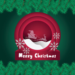 Merry Christmas social media post and banner design with Santa in reindeer. Vector Illustration 