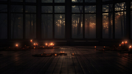 A dark room with candles