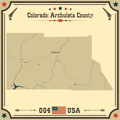 Large and accurate map of Archuleta County, Colorado, USA with vintage colors.