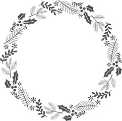 Winter wreath with red berries and pine twigs