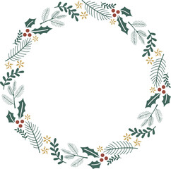 Winter wreath with red berries and pine twigs