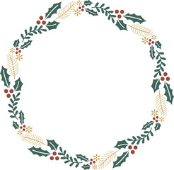 Winter wreath with red berries and pine twigs